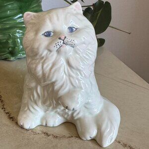 White Ceramic Persian Cat Figurine